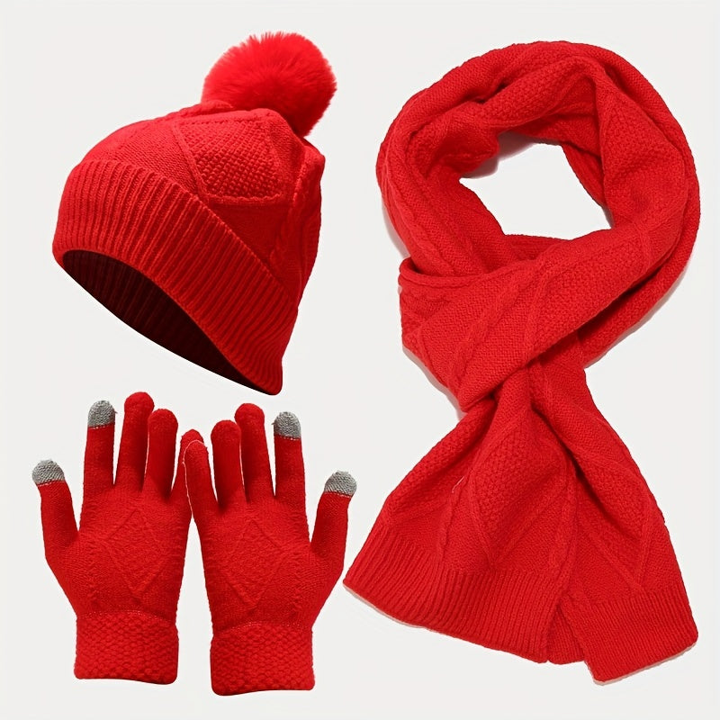 Unisex Winter Warm 3 Pc Set - Acrylic Dry Clean Outdoor Thermal Ensemble