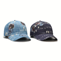 Vintage Graffiti Print Baseball Cap Unisex Denim Distressed