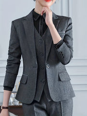 Solid Button Front Blazer Lapel Long Sleeve Blazer For Office & Work