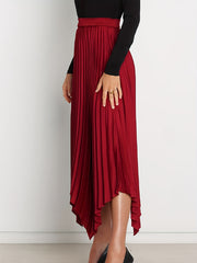 High Waist Pleated Skirt A Line Solid Asymmetrical