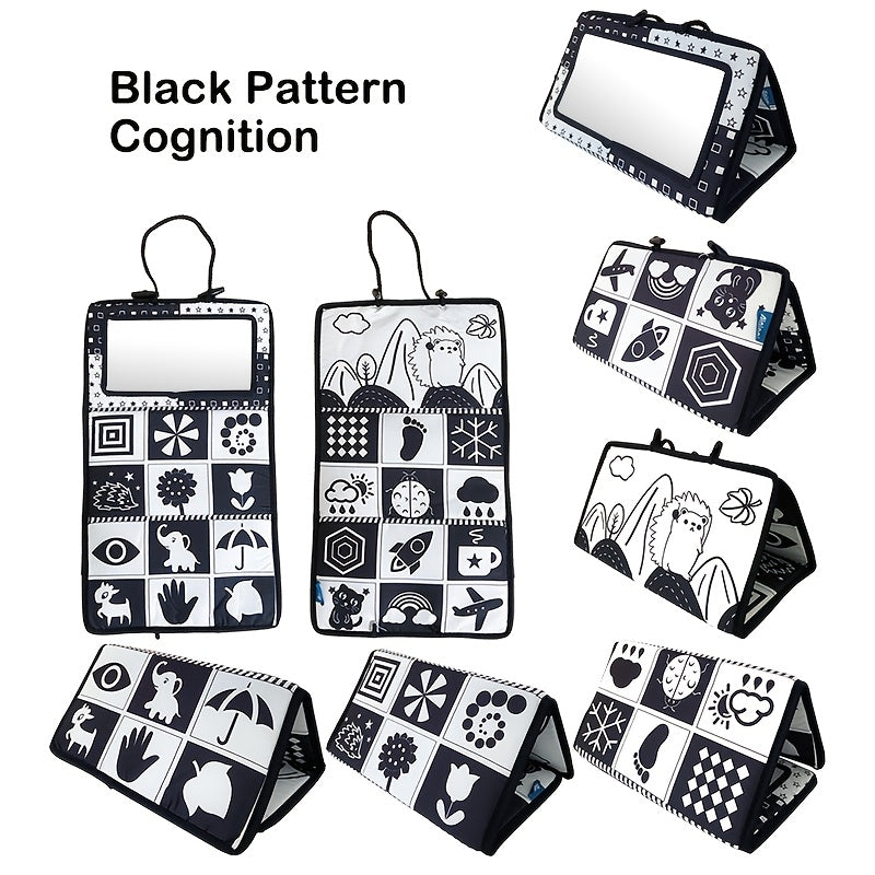 High Contrast Belly Time Mirror Toy & Sensory Crepe Cloth Book for Kids