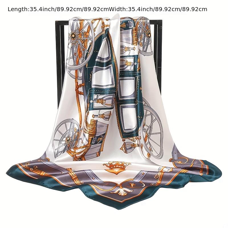Classic Carriage Print Scarf Silk Square Shawl Casual Head Wrap