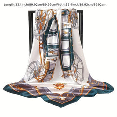 Classic Carriage Print Scarf Silk Square Shawl Casual Head Wrap