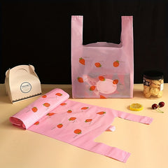100 Pcs Pink Strawberry Plastic Bags for Shopping and Packaging
