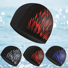 Flame Print Elastic Swim Cap for Long Hair