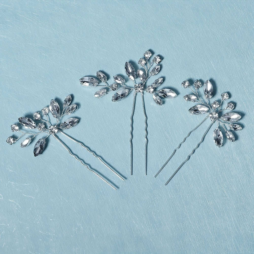 3pcs Crystal Hair Pin Head Jewelry U-shaped Hairpin Hair Accessories