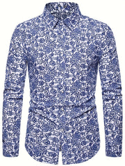 Men's Floral Printed Casual Shirt Long Sleeves Regular Fit