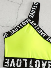 Contrast Binding Sports Bra V neck Yoga Workout Crop Top