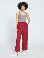 Elastic High Rise Wide Leg Trousers With Pockets