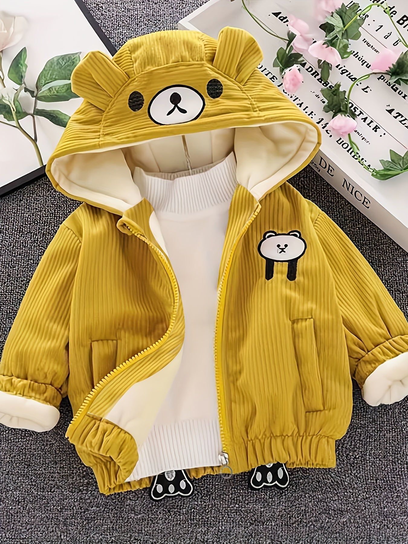 Kids Winter Thick Bear Coat Baby Corduroy Hooded Jacket