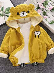 Kids Winter Thick Bear Coat Baby Corduroy Hooded Jacket