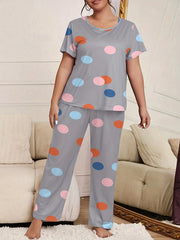 Polka Dot Pajama Set Short Sleeve Tee & Pants Lounge 2 Piece