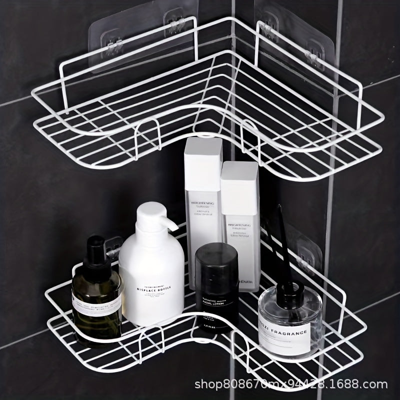 Adhesive Corner Shower Shelf with Hooks and Soap Holder