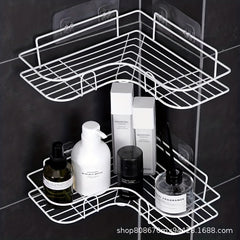 Adhesive Corner Shower Shelf with Hooks and Soap Holder