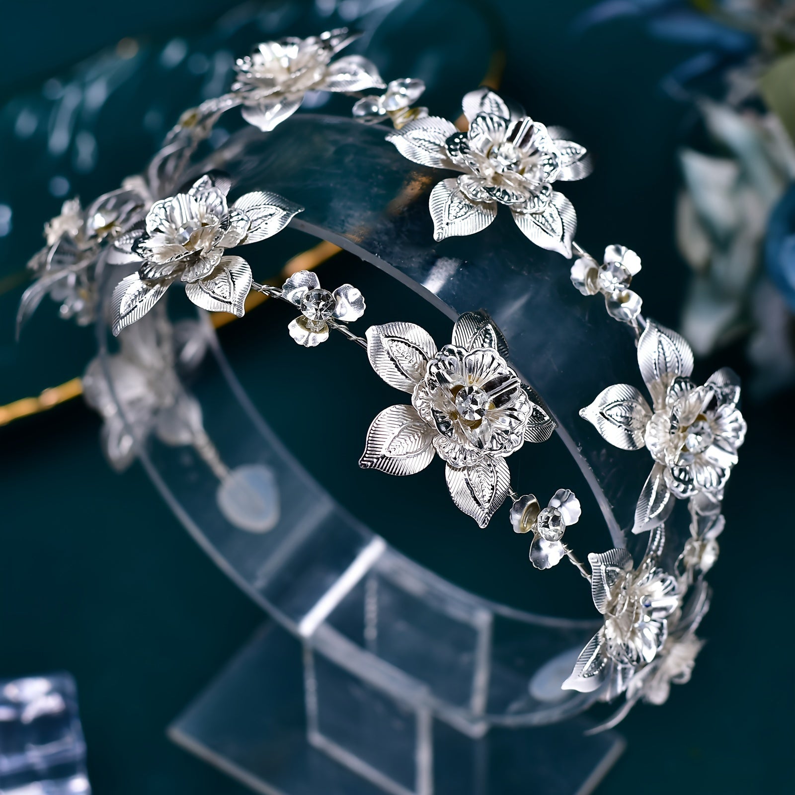 Rhinestone Flower Bride Headwear Hair Hoop for Banquet Plate