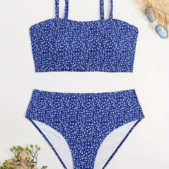 Floral Print Tankini Set Women's Cami Crop Top & Panty Two Piece