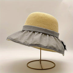 Double Stitching Sun Hat Hollow Out Breathable Bucket Hats Wide Brim Travel