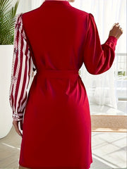 Women's Long Sleeve Button Up Dress With Belt