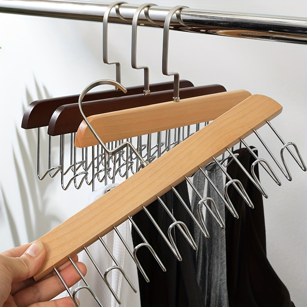 2pcs Wooden Tie Rack Belt Hanger-8 Hooks Wardrobe Tie Holder Hanging Organizer