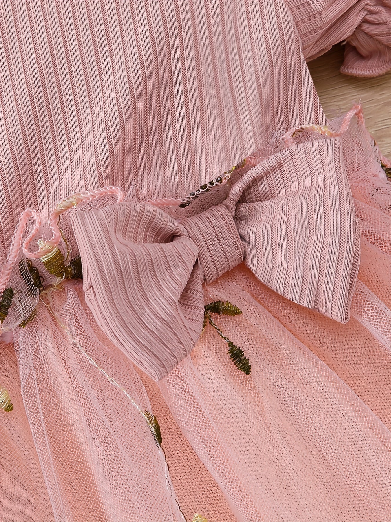 Baby Girls Floral Bowknot Mesh Puff Sleeve Dress