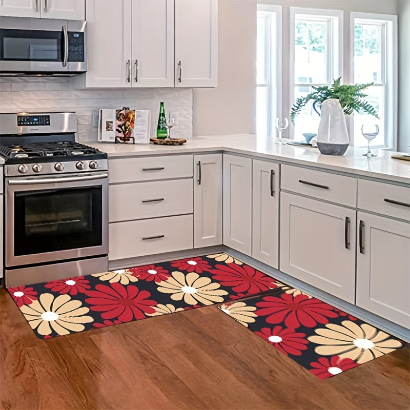 2pcs Vintage Floral Anti Fatigue Kitchen Rugs Non Slip Cushioned