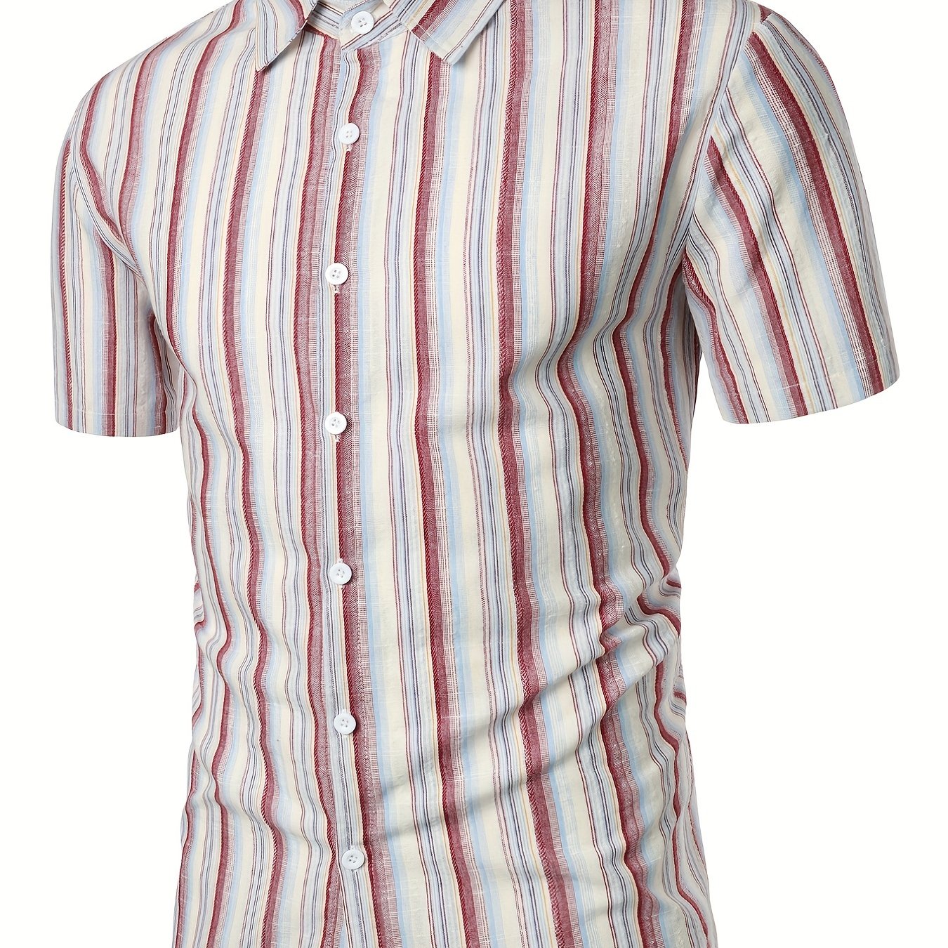 Vertical Striped Men's Shirt Short Sleeves Business Casual Button Up