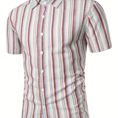 Vertical Striped Men's Shirt Short Sleeves Business Casual Button Up