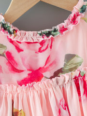 Baby Girls Rose Print Dress with Ruffle Sleeve for Summer