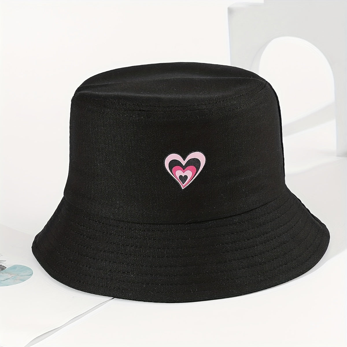 Heart Print Couple Bucket Hat Casual Unisex Solid Basin Hat