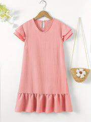 Girls V neck Short Sleeve Dress Kids Clothes Summer