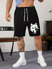 Wolf Pattern Print Men's Comfy Shorts Summer Drawstring Casual Loose Shorts