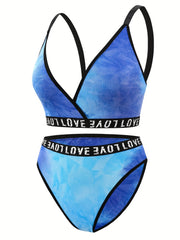 Tie Dye Letter Tape Bra & Underwear Set
