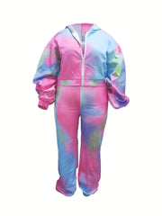 Tie Dye Zip Hoodie & Sweatpants Set Women Plus 2pcs Set