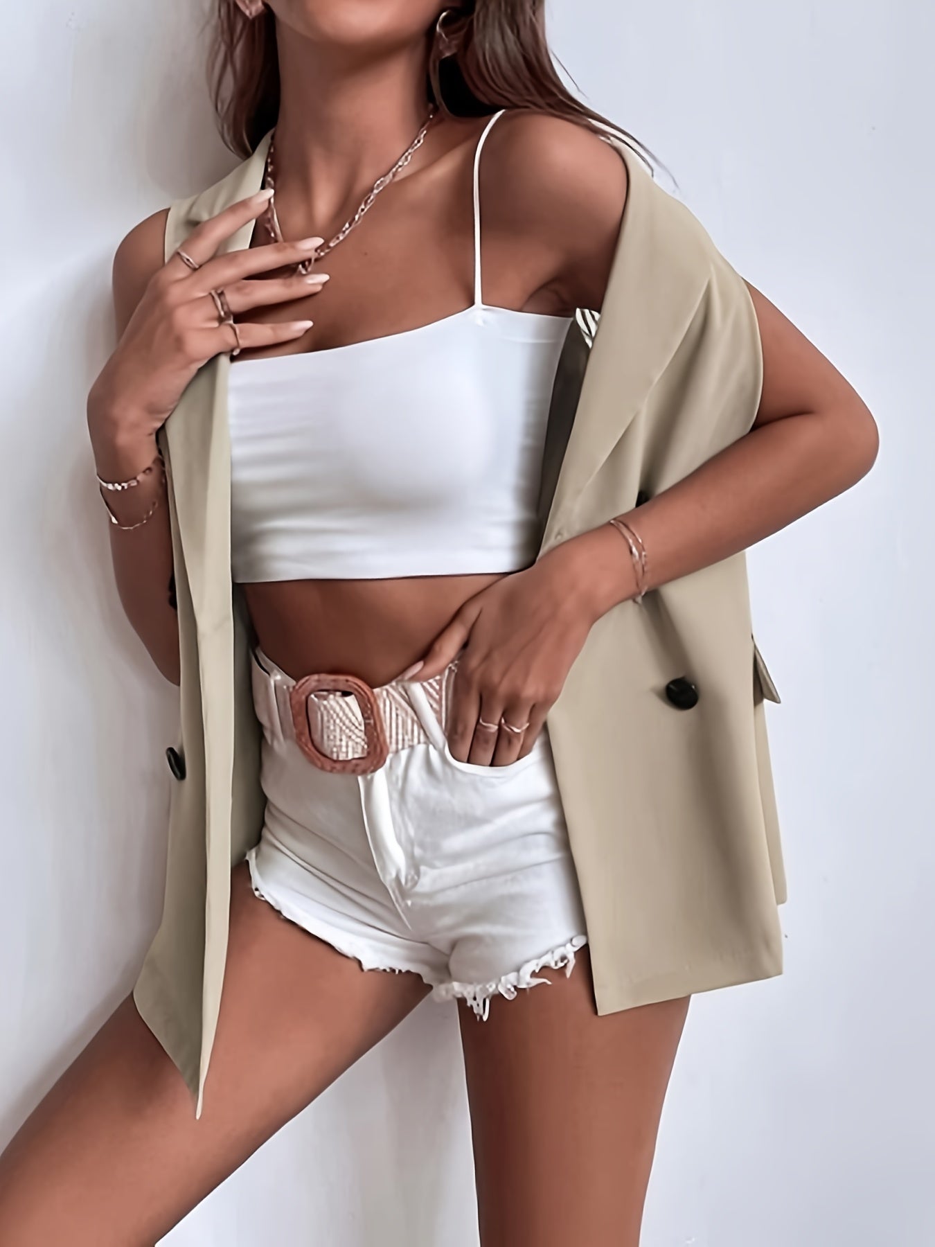 Sleeveless Double Breasted Blazer for Women