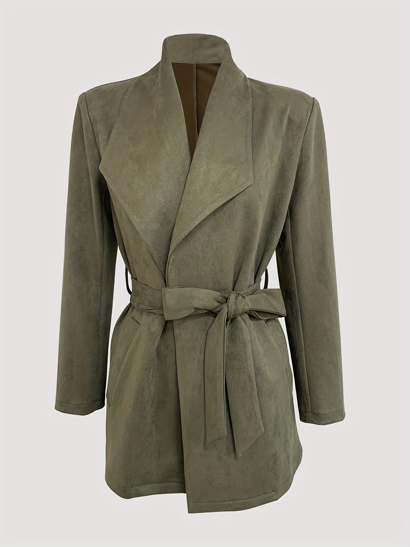 Double Breasted Lapel Belted Blazer Long Sleeve Blazer Women's Clothing