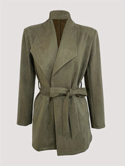 Double Breasted Lapel Belted Blazer Long Sleeve Blazer Women's Clothing