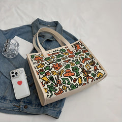 Cartoon Print Tote Bag Large Capacity Canvas Handbag Women's Casual Shoulder Bag