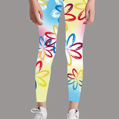 Girls Butterfly Flower Print Leggings Outdoor Casual Stretchy Pants