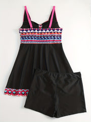 Boho Tankini Set Women's Plus Tribal Print Tankini Two Piece Set