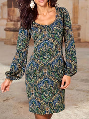 Boho Dress Women's Round Neck Stretch Dress
