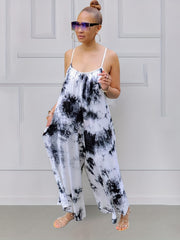 Tie Dye V Neck Wide Leg Jumpsuit