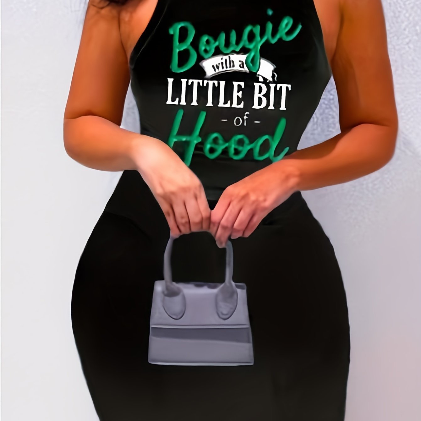 Women's Tank Dress Slogan Print Round Neck Stretch Slim Fit