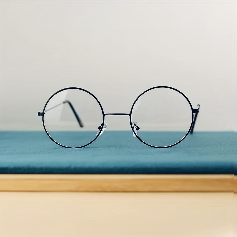 Classic Retro Round Glasses Frame Performance Props Flat Mirror Glasses