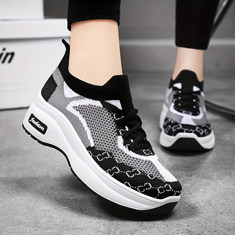 Women's Mesh Platform Sneakers Casual Lace Up Shoes