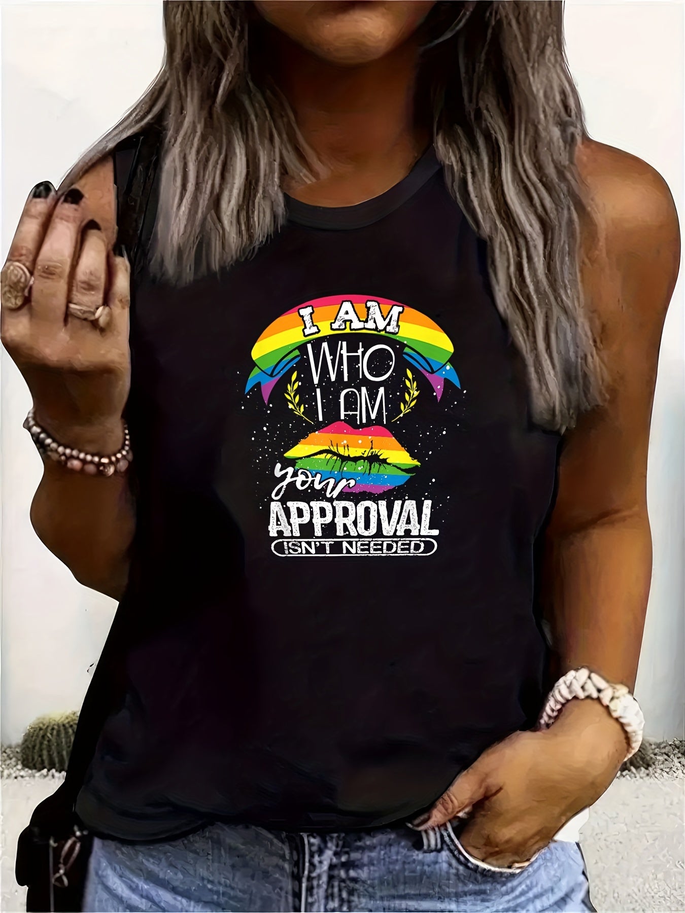LGBT Casual Tank Top Women's Plus Rainbow Print Tank Top
