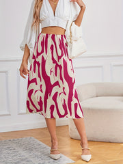 Abstract Print Ribbed Skirts High Waist Midi Skirts