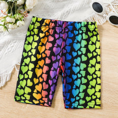 Toddler Girls Colorful Heart Graphic Elastic Waist Biker Shorts