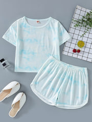 2pcs Girls Tie Dye T-Shirt & Shorts Set Kids Summer Clothes