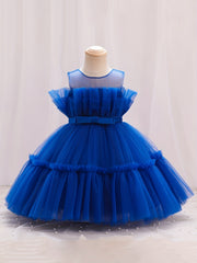 Toddler Girl Princess Dress Tulle Bow Birthday Flower Girl Dress