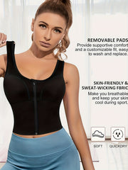 Women's Longline Sports Bra Zip Front Yoga Tank Top